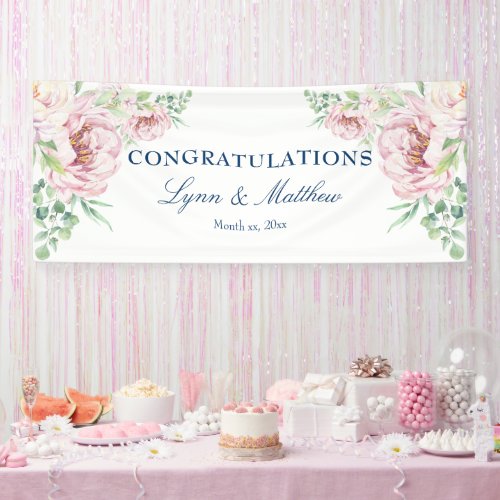 Soft Blush Pink Elegant Floral Wedding Banner