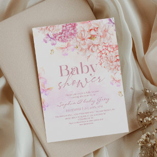 Soft Blush Pink Floral Garden Girl Baby Shower  Invitation