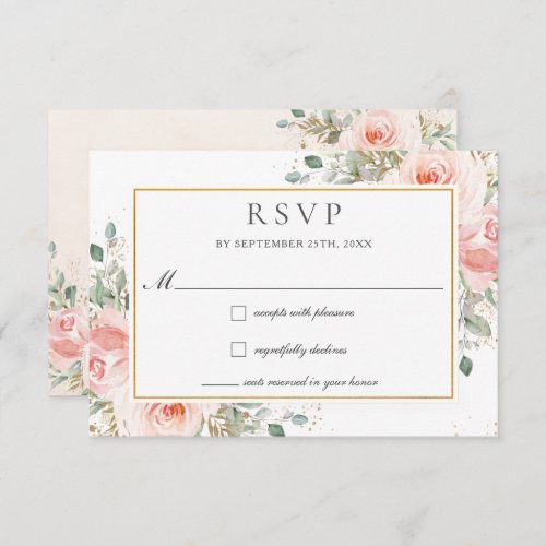 Soft Blush Pink Floral Gold Greenery Wedding   RSV RSVP Card