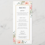 Soft Blush Pink Floral Gold Leafy Wedding Menu<br><div class="desc">Personalize this elegant timeless wedding menu with your own wording easily and quickly,  simply press the customise it button to further re-arrange and format the style and placement of the text.  Double sided. The Happy Cat Studio</div>