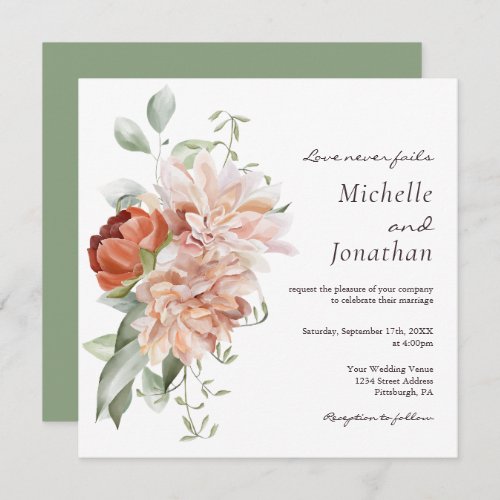 Soft Blush Pink Floral Greenery Christian Wedding Invitation