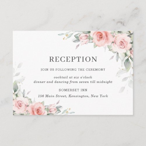Soft Blush Pink Floral Greenery Wedding Reception Enclosure Card