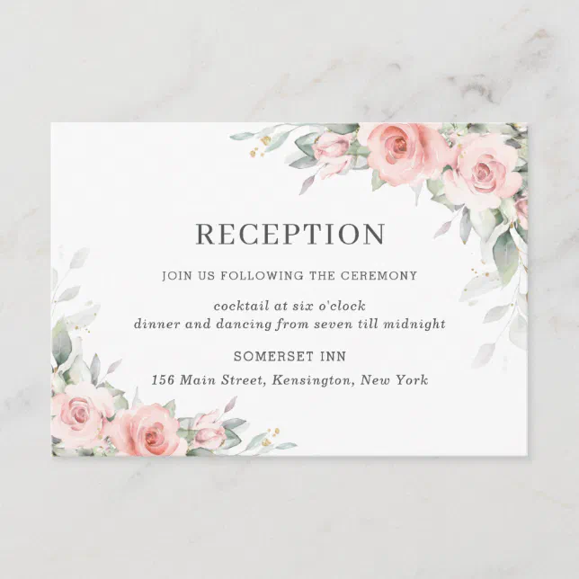 Soft Blush Pink Floral Greenery Wedding Reception Enclosure Card | Zazzle