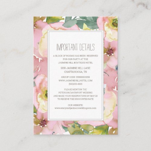 Soft Blush Pink Floral Sage Green Wedding Details Enclosure Card