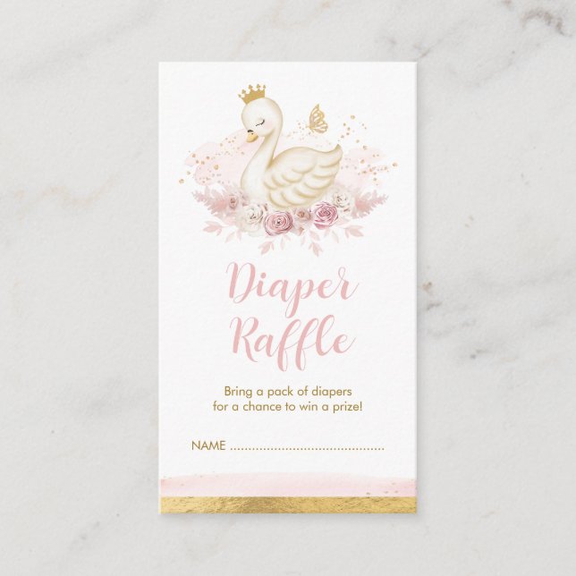 Soft Blush Pink Floral Swan Princess Diaper Raffle Enclosure Card (Front)