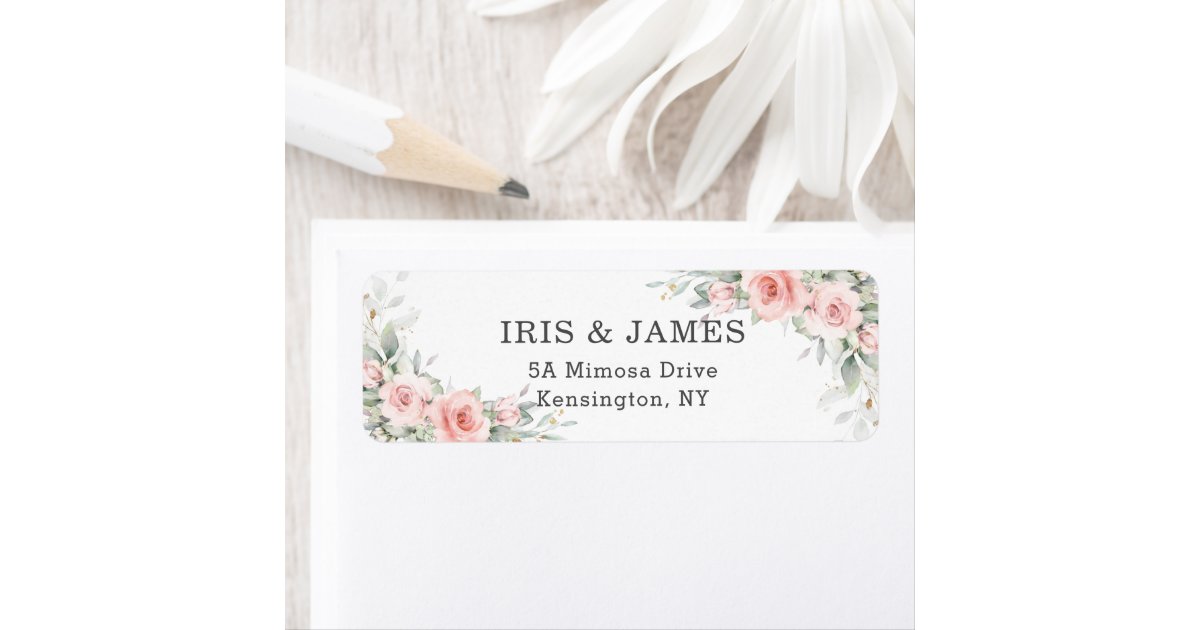 Soft Blush Pink Floral Wedding Return Address Label | Zazzle
