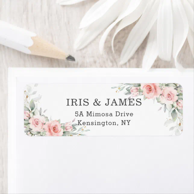 Soft Blush Pink Floral Wedding Return Address Label | Zazzle