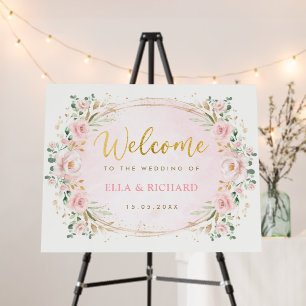 Soft Blush Pink Floral Wreath Wedding Welcome Foam Board