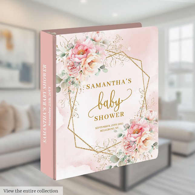 Soft blush pink florals baby shower 3 ring binder (Soft blush pink florals baby shower 3 ring binder)