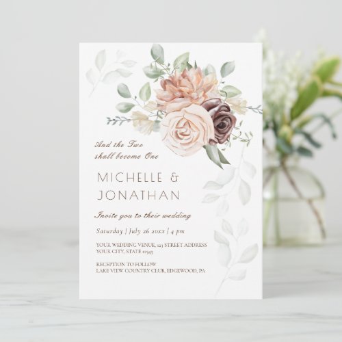 Soft Blush Pink Flowers Greenery Christian Wedding Invitation