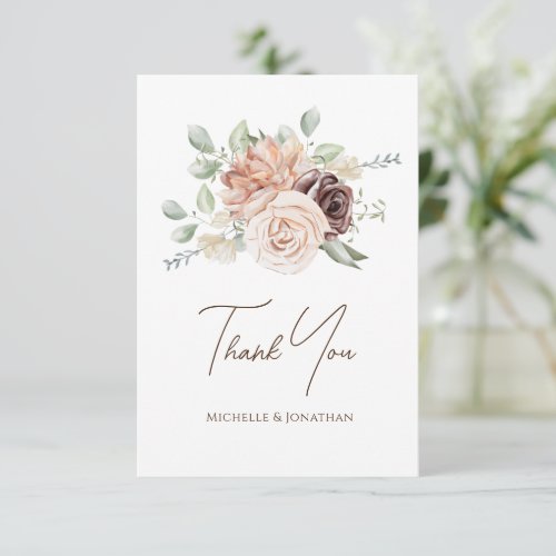 Soft Blush Pink Flowers Greenery Floral Wedding Thank You Card