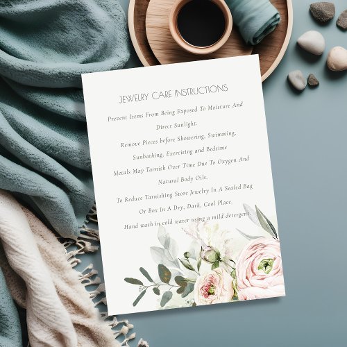 Soft Blush Pink Green Peony Floral Jewelry Care Business Card