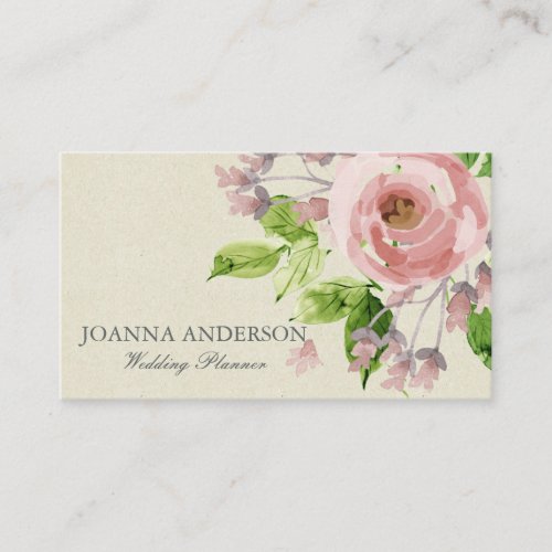 SOFT BLUSH PINK GREEN WATERCOLOR FLORAL BUSINESS CARD