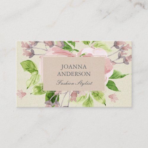 SOFT BLUSH PINK GREEN WATERCOLOR FLORAL BUSINESS CARD
