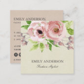 SOFT BLUSH PINK GREEN WATERCOLOR FLORAL SQUARE BUSINESS CARD (Front/Back)