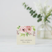 SOFT BLUSH PINK GREEN WATERCOLOR FLORAL SQUARE BUSINESS CARD (Standing Front)