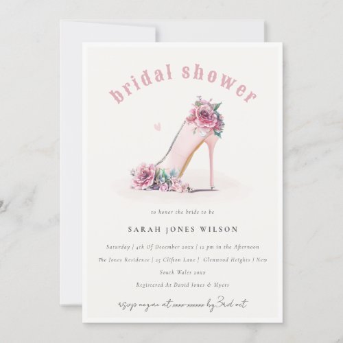 Soft Blush Pink High Heels Floral Bridal Shower Invitation