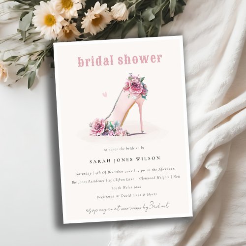 Soft Blush Pink High Heels Floral Bridal Shower Invitation