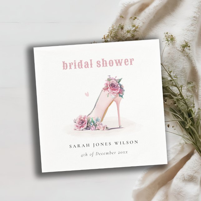 Soft Blush Pink High Heels Floral Bridal Shower Napkins (Creator Uploaded)