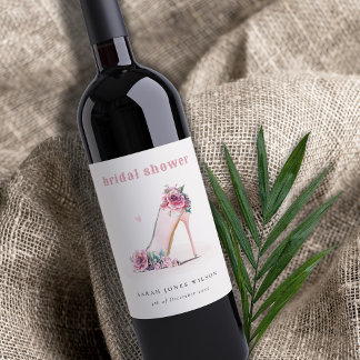 Soft Blush Pink High Heels Floral Bridal Shower Wine Label