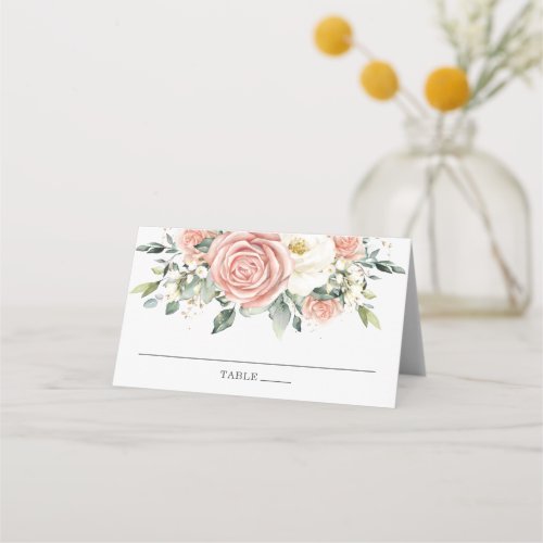 Soft Blush Pink Ivory Floral Wedding Bridal Shower Place Card