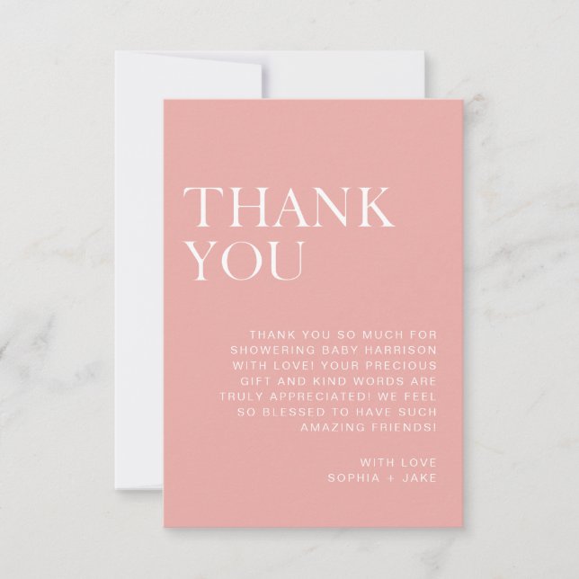 Soft Blush Pink Minimalist Baby Shower Thank You Card (Front)