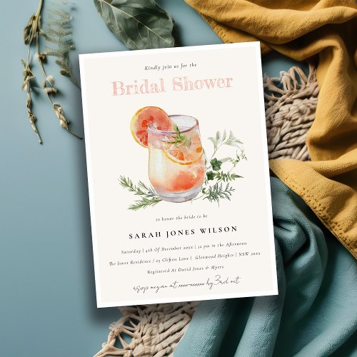 Soft Blush Pink Orange Cocktail Bridal Shower  Invitation