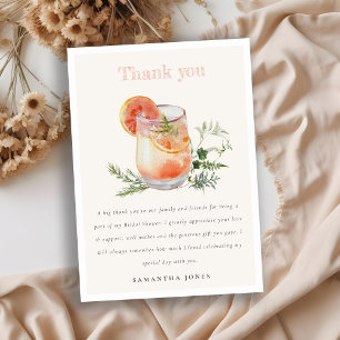 Soft Blush Pink Orange Cocktail Bridal Shower Thank You Card