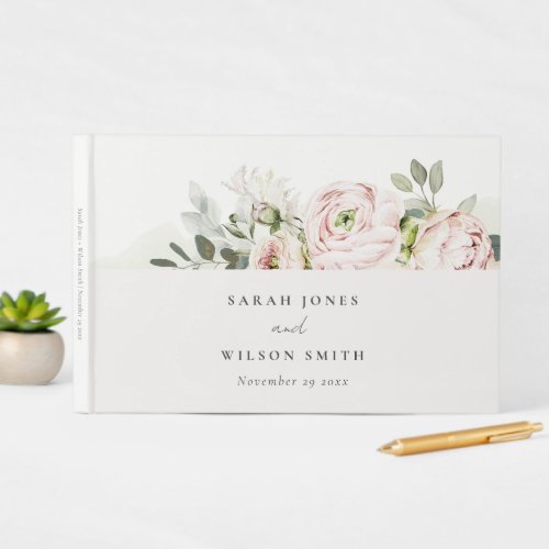 Soft Blush Pink Peonies Eucalyptus Foliage Wedding Guest Book