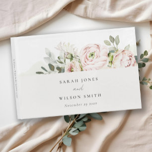 Soft Blush Pink Peonies Eucalyptus Foliage Wedding Guest Book