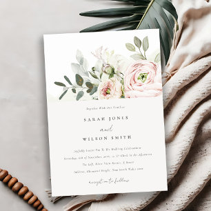 Soft Blush Pink Peonies Eucalyptus Foliage Wedding Invitation