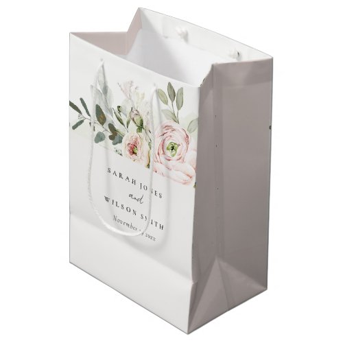 Soft Blush Pink Peonies Eucalyptus Foliage Wedding Medium Gift Bag