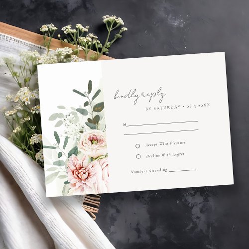 Soft Blush Pink Peonies Eucalyptus Foliage Wedding RSVP Card