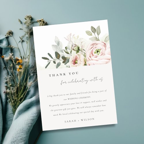 Soft Blush Pink Peonies Eucalyptus Foliage Wedding Thank You Card