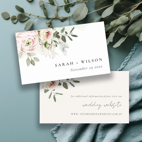 Soft Blush Pink Peonies Eucalyptus Wedding Website Enclosure Card