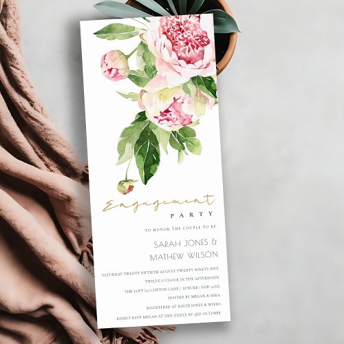 SOFT BLUSH PINK PEONY FLORAL WATERCOLOR ENGAGEMENT INVITATION