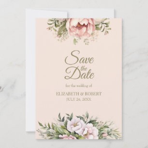Soft Blush Pink Peony Save The Date Card