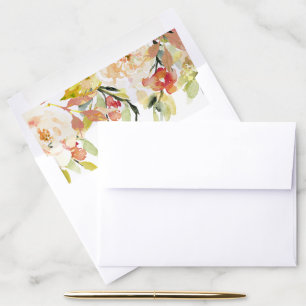 SOFT BLUSH PINK RED GREEN WATERCOLOR FLORAL ENVELOPE LINER