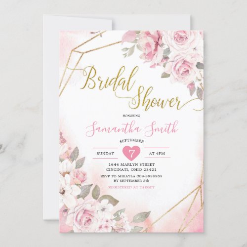 Soft Blush Pink Rose Bridal Shower Invitation