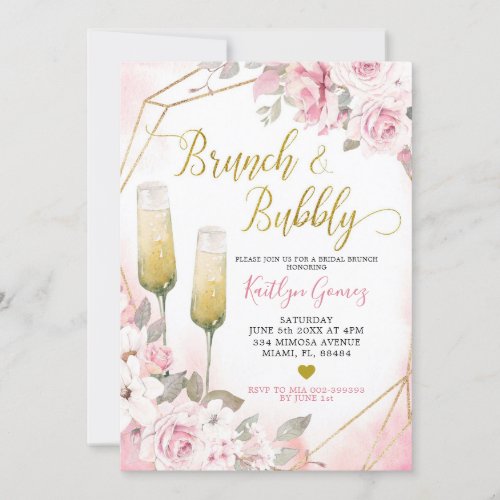 Soft Blush Pink Rose Brunch and Bubbly Invitation