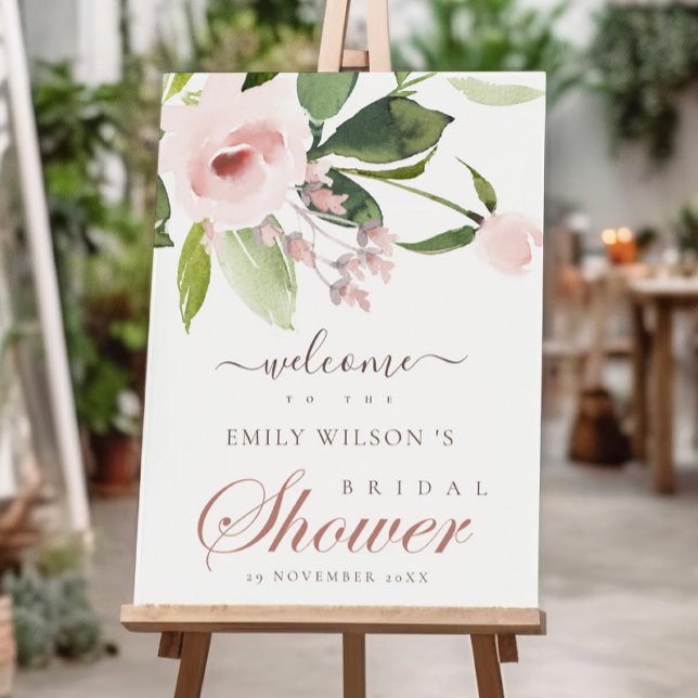 SOFT BLUSH PINK ROSE FLORAL BRIDAL SHOWER WELCOME POSTER (Creator Uploaded)