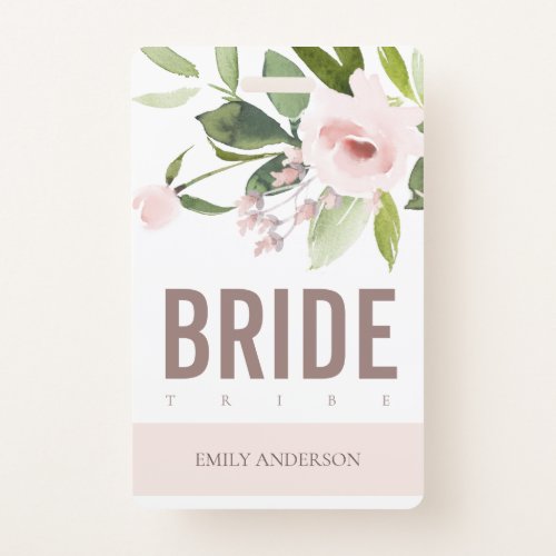 SOFT BLUSH PINK ROSE FLORAL BRIDE TRIBE WEDDING BADGE