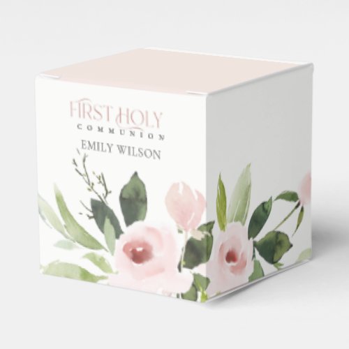 SOFT BLUSH PINK ROSE FLORAL FIRST HOLY COMMUNION FAVOR BOXES