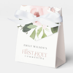 SOFT BLUSH PINK ROSE FLORAL FIRST HOLY COMMUNION FAVOR BOXES