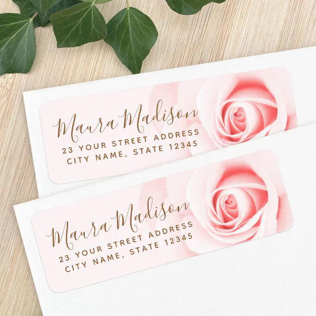 Soft blush pink rose floral return address label Zazzle