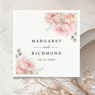 Soft Blush Pink Rose Garden Floral Wedding Napkins