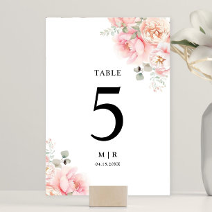 Soft Blush Pink Rose Garden Floral Wedding Table Number