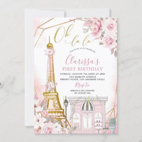 Soft Blush Pink Rose Paris Birthday Invitation