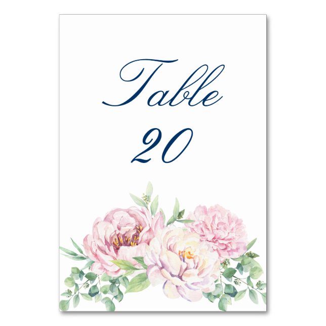 Soft Blush & Pink Roses, Elegant Wedding Reception Table Number (Front)