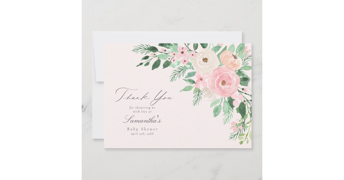 Soft Blush Pink Spring Floral Baby Shower Thank You Card | Zazzle
